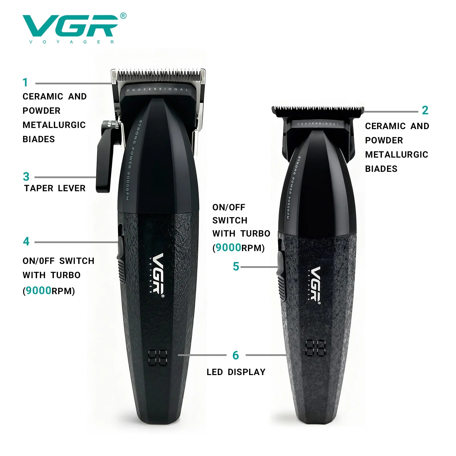 VGR Hair Trimmer Professional Hair Cutting Machine Electric Shaver Cordless Barber Clipper Rechargeable Trimmer for Men V-640