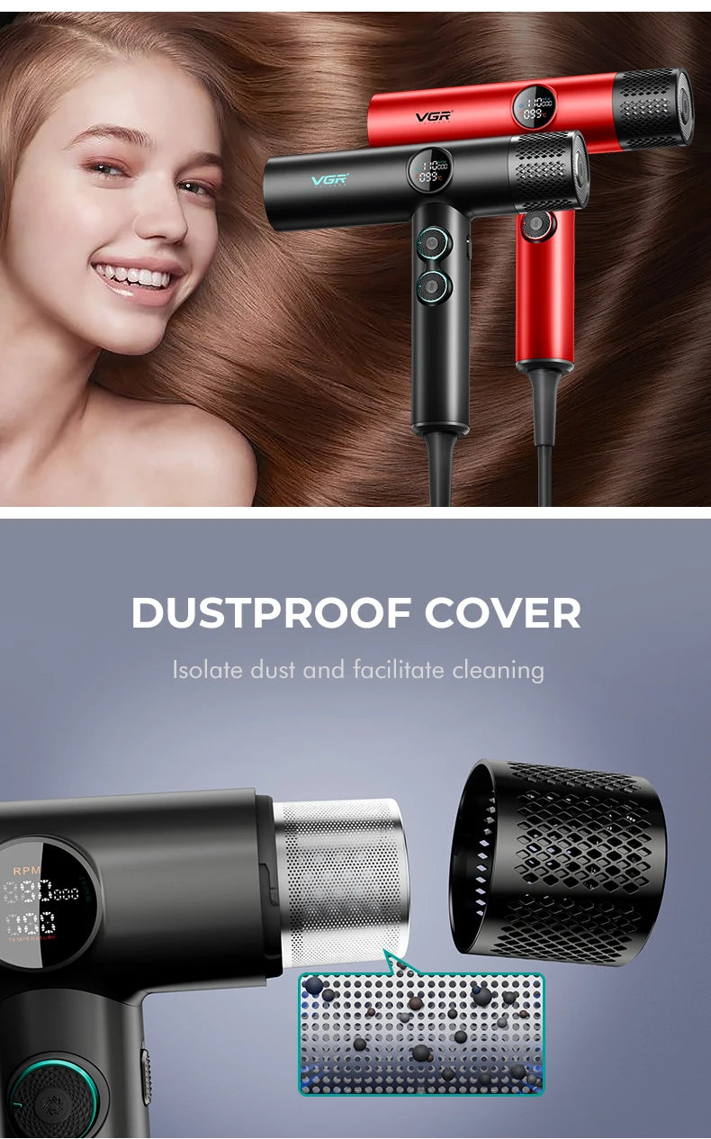 VGR Hair Dryer Professional Hot and Cold Adjustment 110000 RPM Hair Dryer Machine Powerful Hair Salon for Household Use V-401