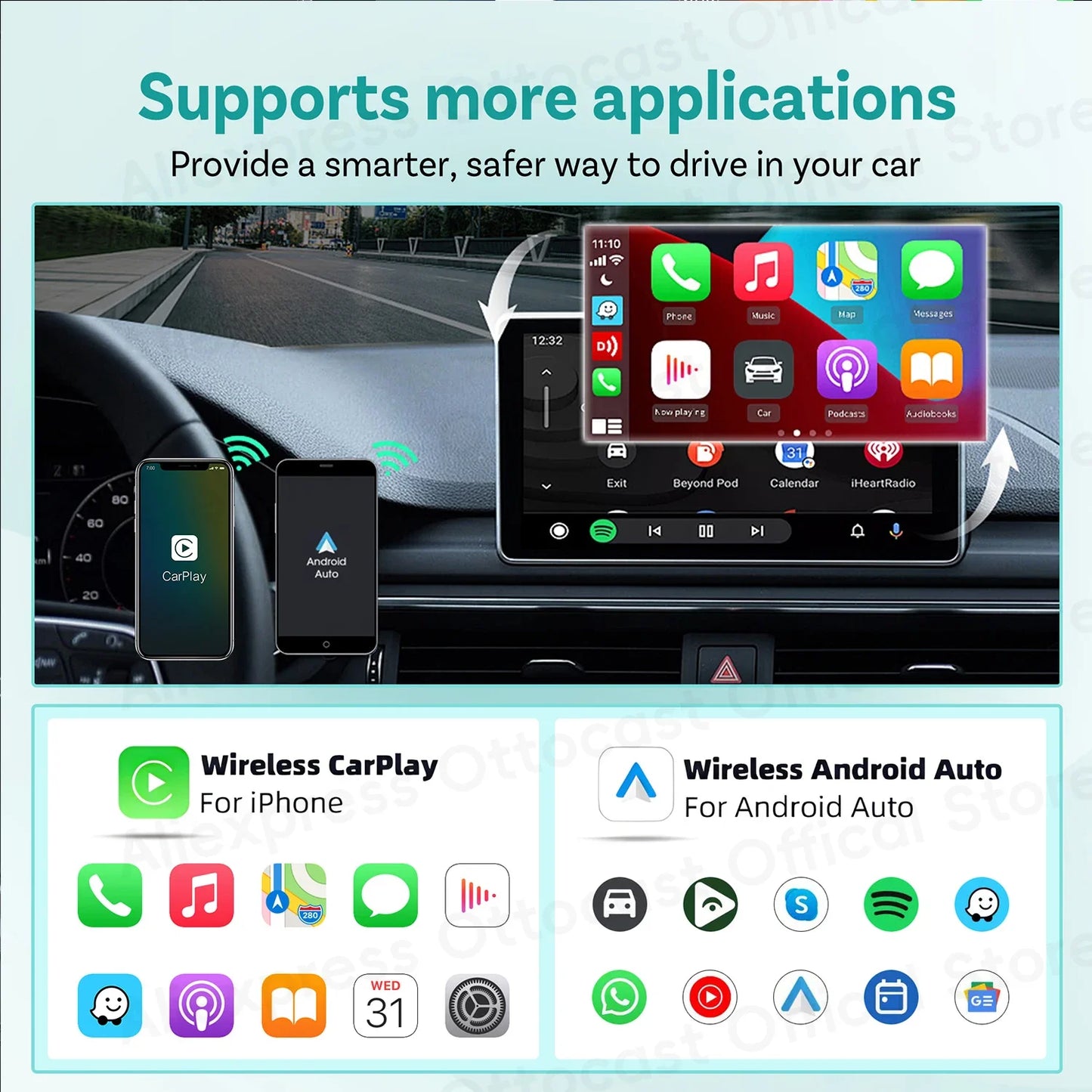 OTTOCAST Cube MINI Slim Wireless CarPlay & Android Auto Adapter