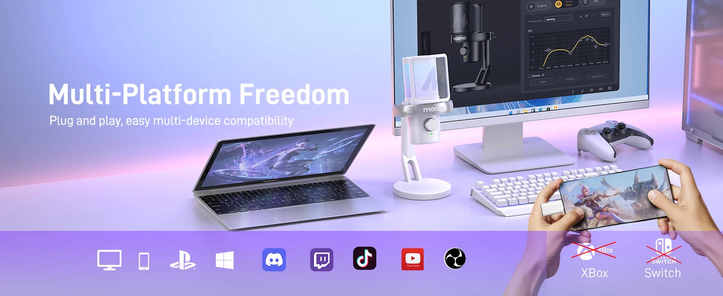 Maono DM40 – Wireless USB Condenser Microphone | AI Voice Changer, Noise Reduction & RGB Mic for Gaming, Streaming & PC Recording