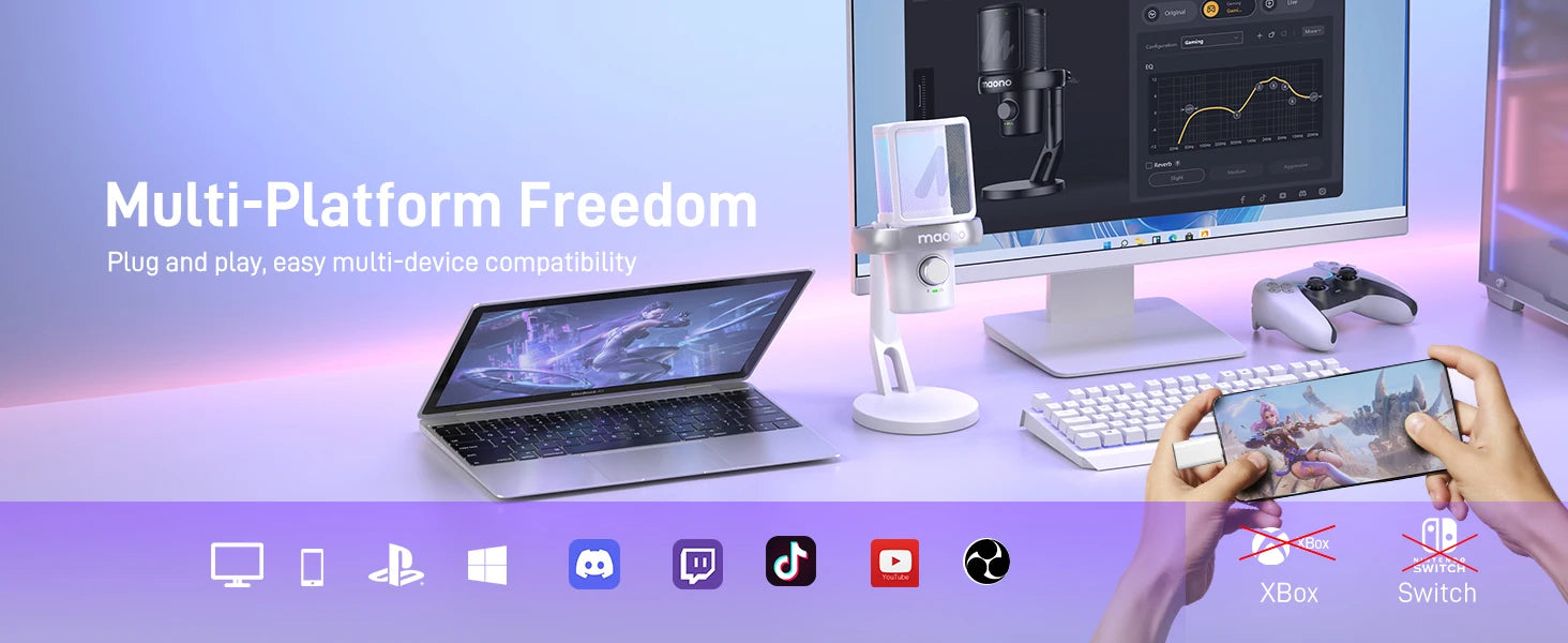 Maono DM40 – Wireless USB Condenser Microphone | AI Voice Changer, Noise Reduction & RGB Mic for Gaming, Streaming & PC Recording