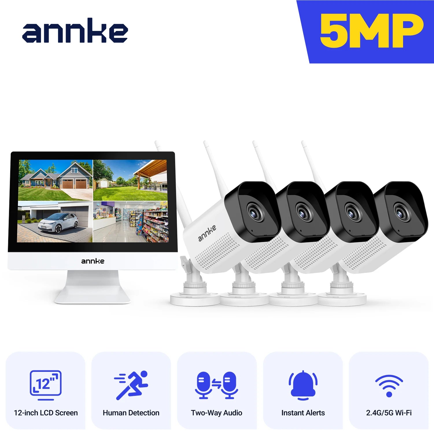 ANNKE 8MP 4K Wireless CCTV System | 10CH NVR, Dual‑Band WiFi, Two‑Way Audio, IR Night Vision