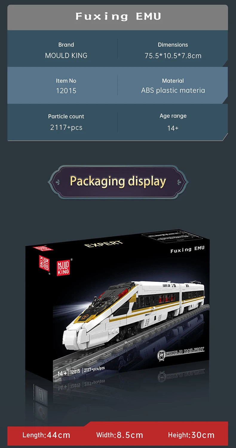 Mould King 12015 RC Fuxing EMU High-Speed Train | Motorized Technical Locomotive Building Block Set - Limetastore