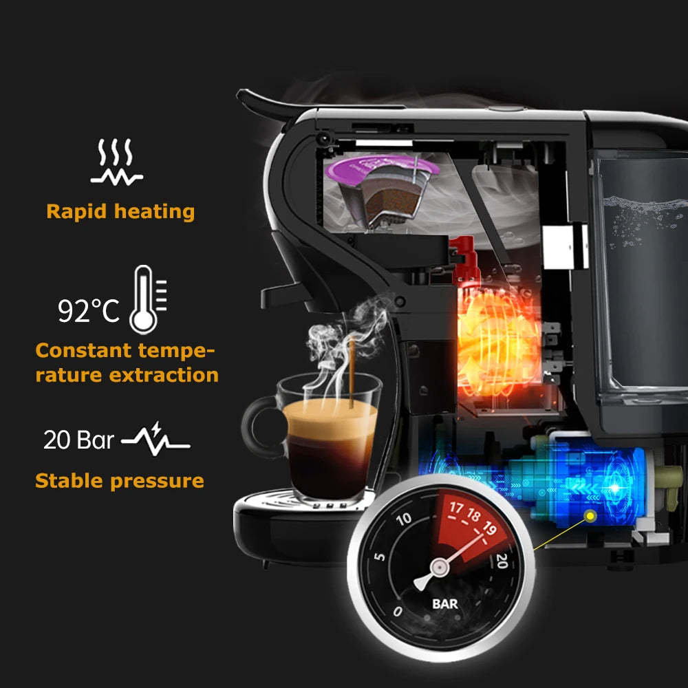 HiBREW 4-v-1 avtomatski kavni aparat na kapsule – penilnik vročega in hladnega mleka | združljiv z Nespresso, Dolce Gusto, mleto kavo