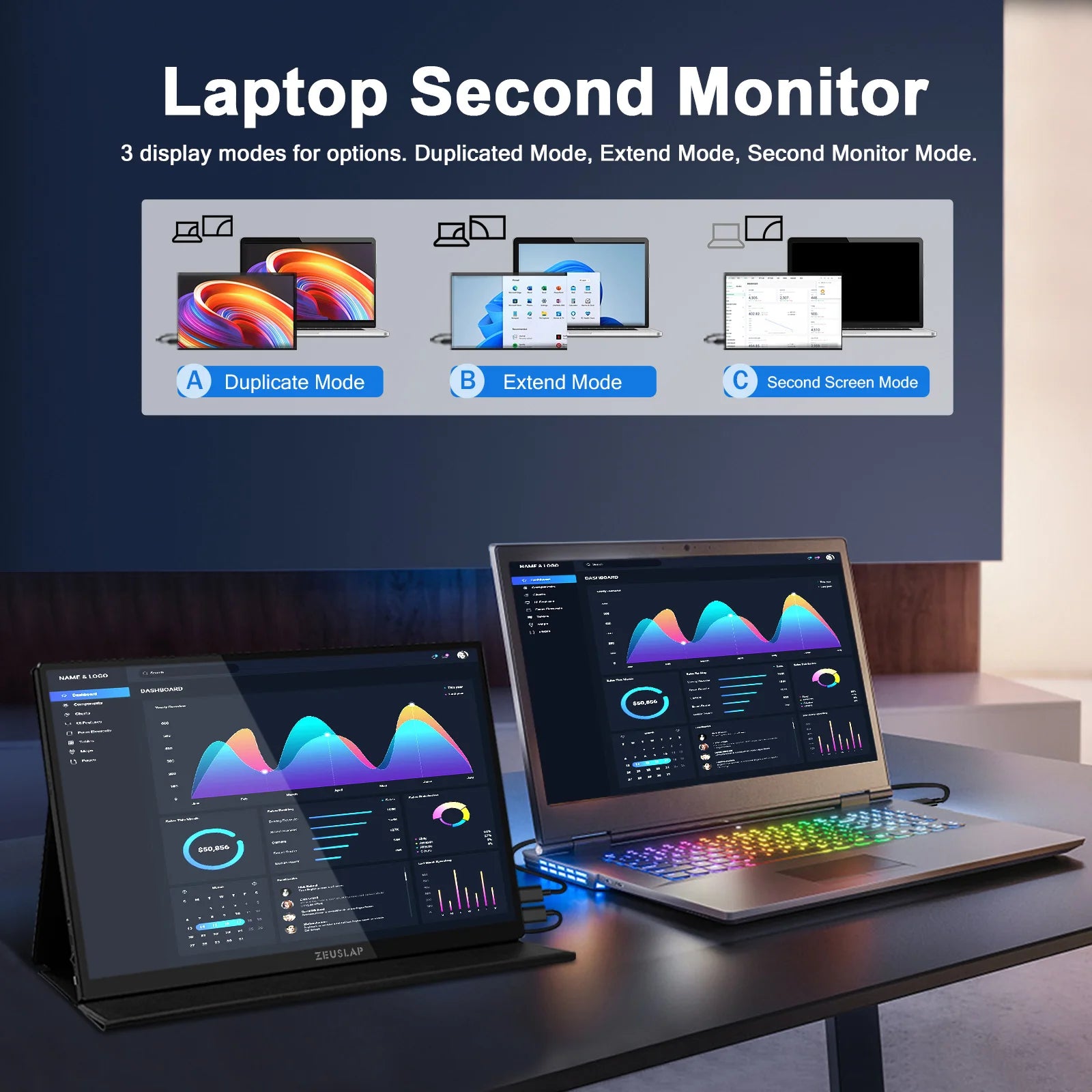 ZEUSLAP 16" 2.5K 144Hz Prenosni monitor na dotik | 2560×1600, 100 % sRGB, 500 nitov