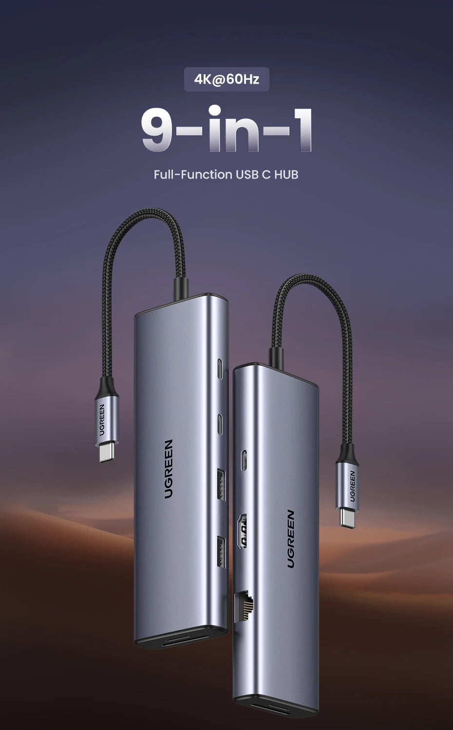 UGREEN 8‑in‑1 USB‑C Hub with 4K60Hz HDMI, Gigabit Ethernet, SD/TF, USB‑A & USB‑C