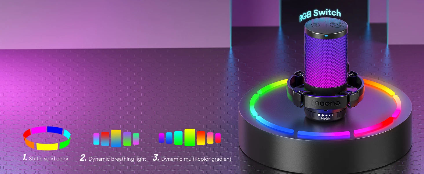 Maono DGM20S – USB Gaming Condenser Microphone | RGB Lighting, Noise Cancellation & Boom Arm for Streaming, Podcasting, YouTube & TikTok
