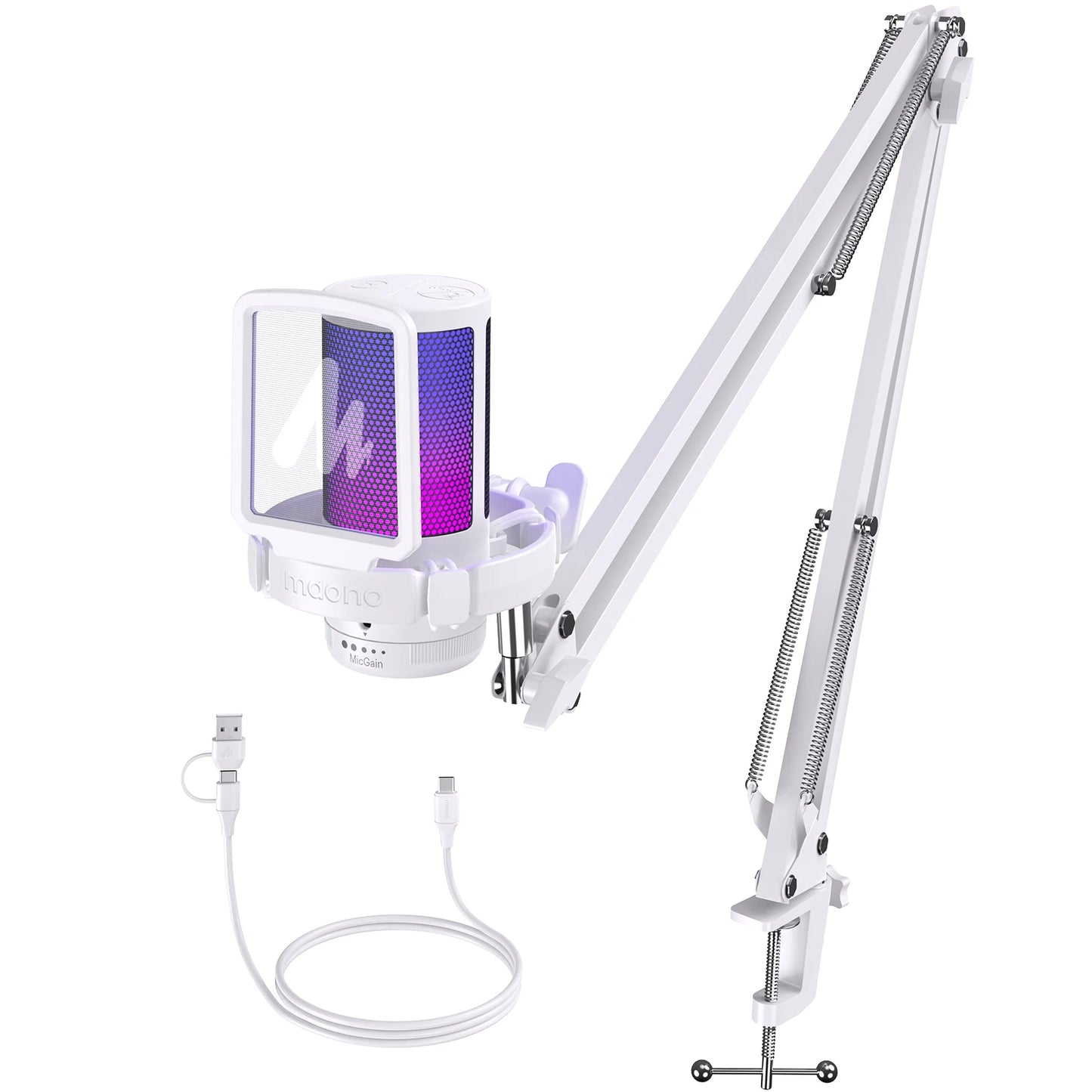 Maono Gamerwave DGM20S – USB Gaming Condenser Microphone | RGB Lighting, Noise‑Canceling, Mic Gain & One‑Key Mute for Streaming, YouTube & TikTok