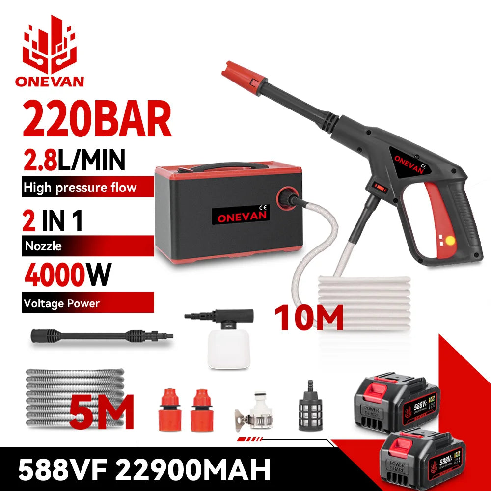 ONEVAN 4000W 220Bar High‑Pressure Washer | 2‑in‑1 Cordless Car & Garden Cleaner