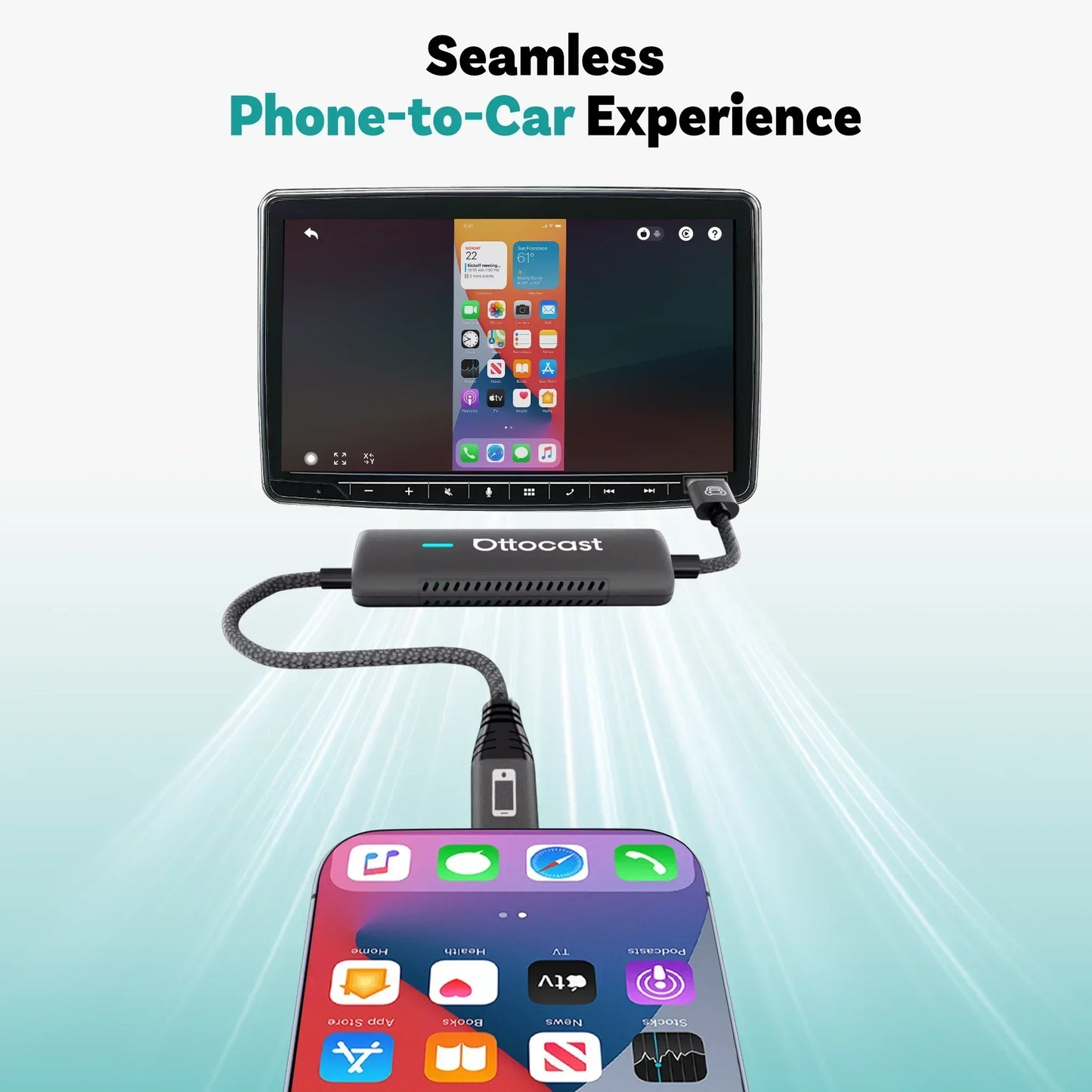 OTTOCAST Mirror Touch Bi‑Mirroring & Wireless CarPlay Adapter