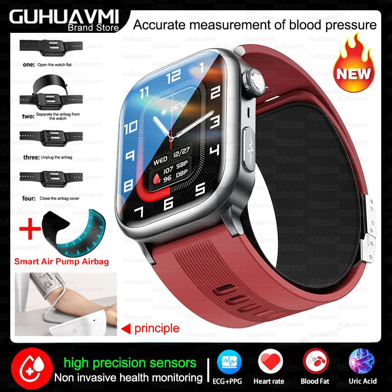 NFC Smart Watch Air Pump+Air Bag Accurate Blood Pressure Fat Health Measure BT Call Sports Tracking Sapphire Glass Smart Watch - Limetastore