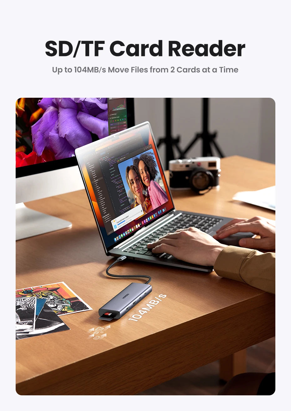 UGREEN 8‑in‑1 USB‑C Hub with 4K60Hz HDMI, Gigabit Ethernet, SD/TF, USB‑A & USB‑C
