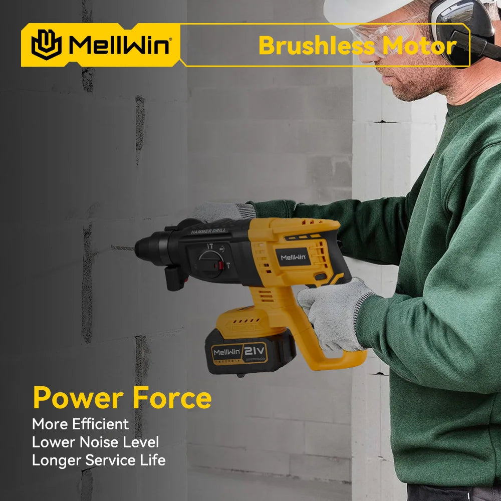 MELLWIN 3 in 1 Brushless Electric Hammer Drill Multifunction Impact Hammer for Steel Concrete Wood For Makita 18V Battery Pin - Limetastore