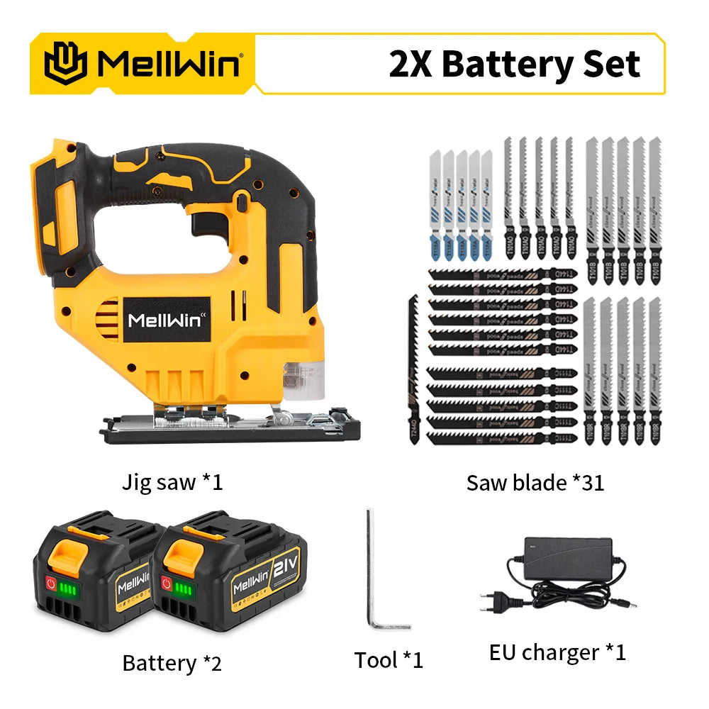 MELLWIN 3500RPM Cordless Electric JigSaw 31 Blade Wireless Curve Saw Multi-function Woodworking Tool For Makita 18V Battery Pin - Limetastore