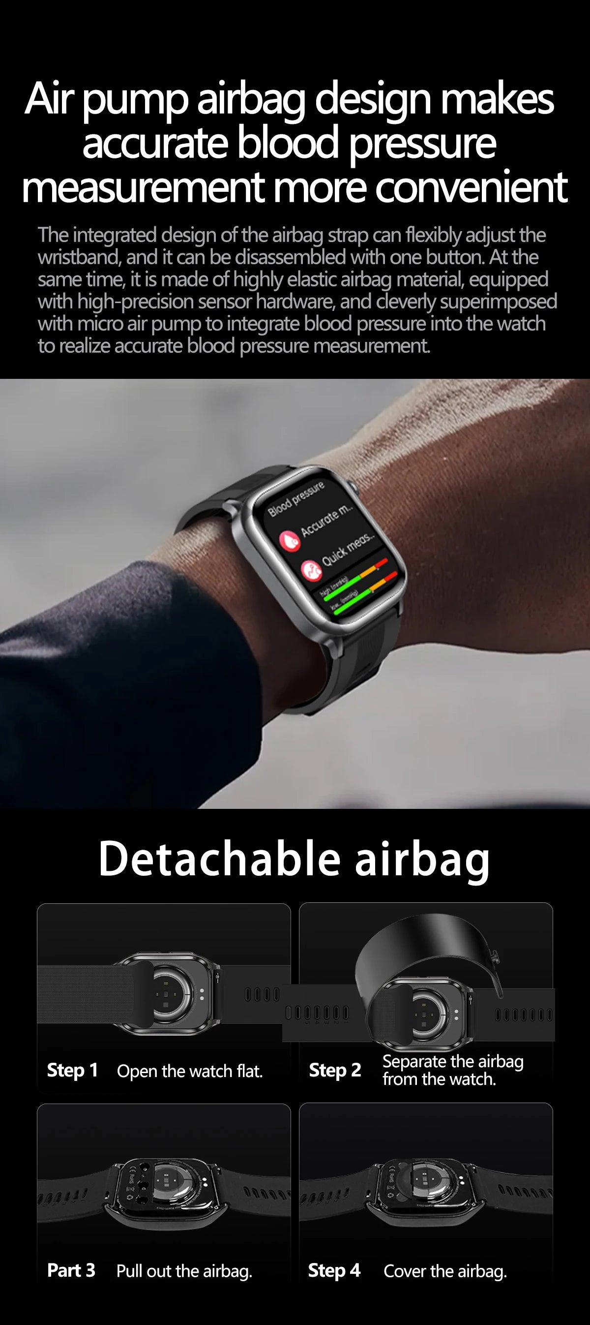 NFC Smart Watch Air Pump+Air Bag Accurate Blood Pressure Fat Health Measure BT Call Sports Tracking Sapphire Glass Smart Watch - Limetastore