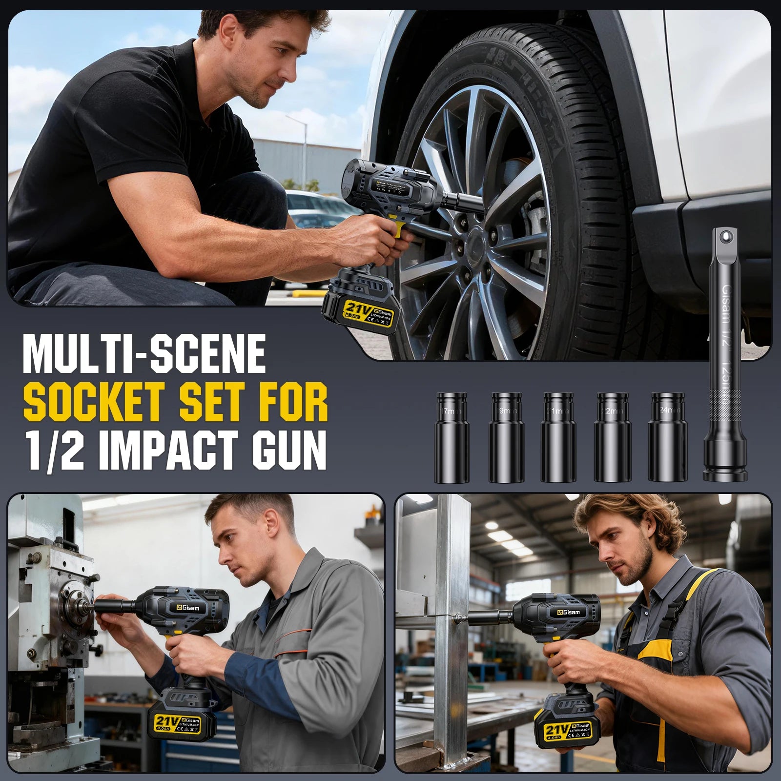 Gisam 1400N.m Brushless Impact Wrench 1/2"