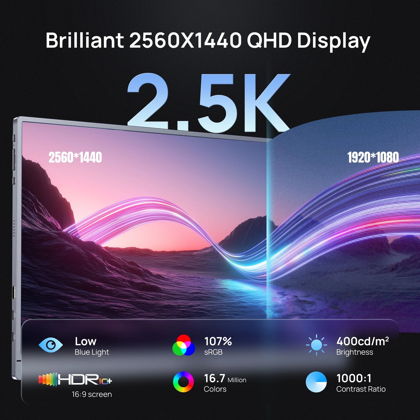 ARZOPA Z3FC 16.1" Portable Monitor | 2.5K QHD, 180Hz, HDR, IPS, Gaming & Work