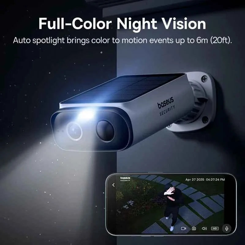 Baseus Security S1 Lite Solar Security Camera Wireless Outdoor Camera Continuous Power 2K Resolution 135°FOV IP67 Wifi Camera - Limetastore