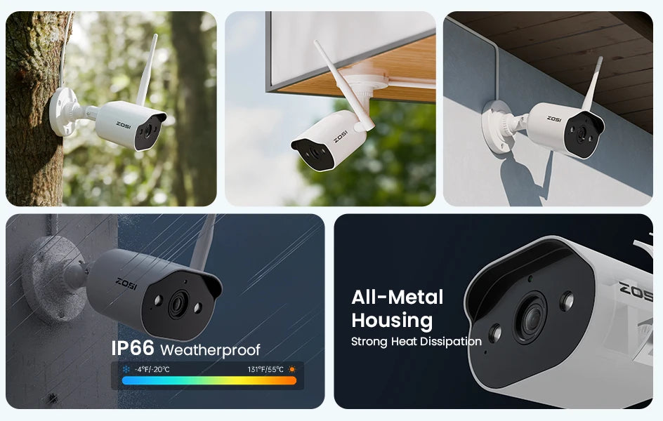 ZOSI 2K Wi‑Fi 6 8CH Security Camera System – 12'' LCD Monitor, 3MP Indoor/Outdoor Plug‑in WiFi Cameras