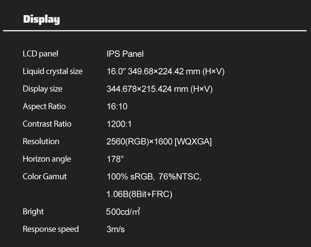 ZEUSLAP 16" 2.5K 144Hz Prenosni monitor na dotik | 2560×1600, 100 % sRGB, 500 nitov