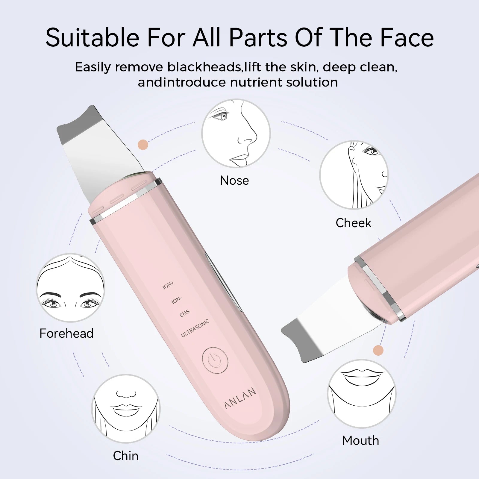 ANLAN Ultrasonic Skin Scrubber - Deep Cleaning Peeling Shovel for Facial Care and Skin Lifting - Ultrasonic Cleaner for Radiant Skin - Limetastore