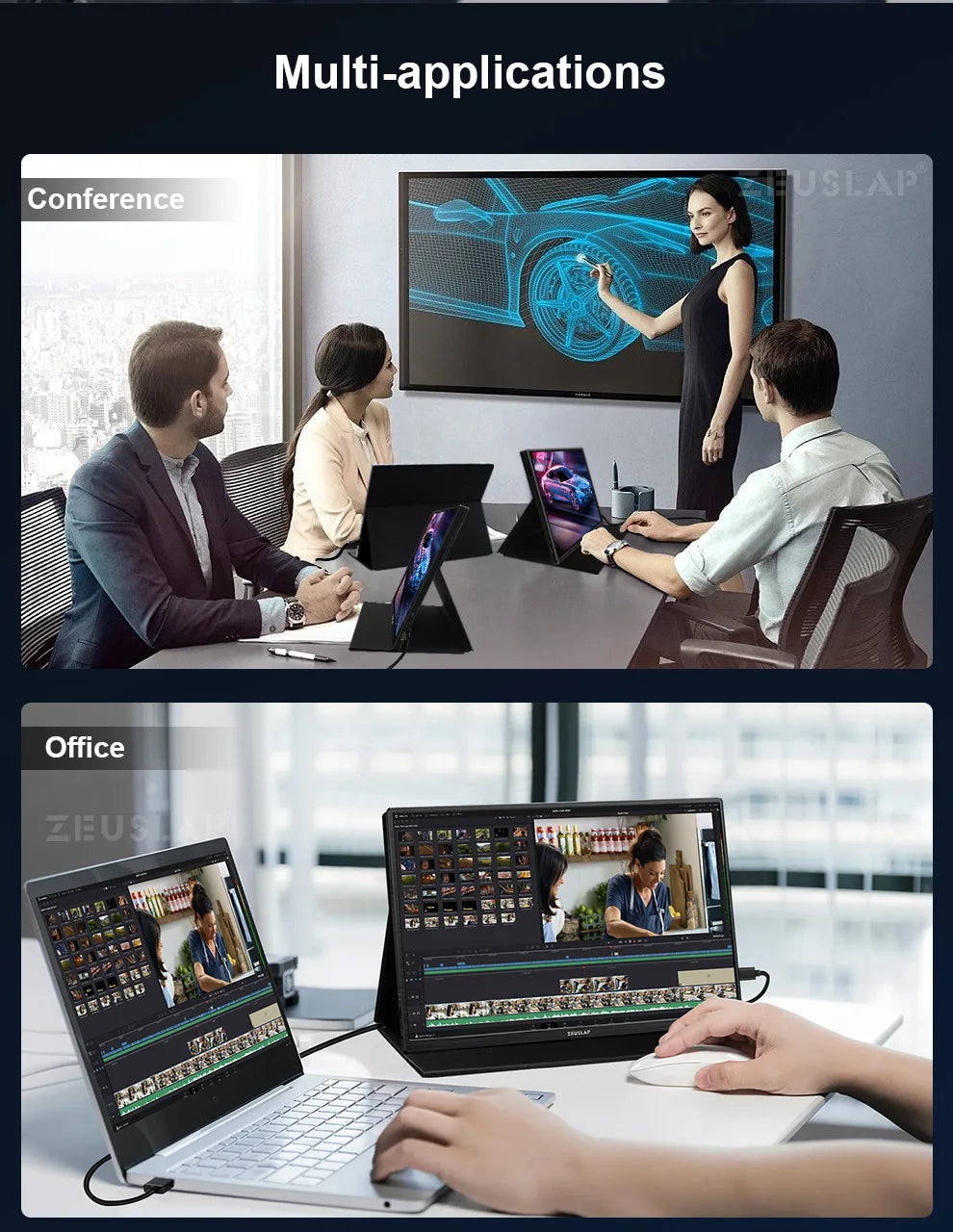 ZEUSLAP 14" Portable Monitor | 1920×1200 WUXGA, 16:10, 100% sRGB, 300 nits