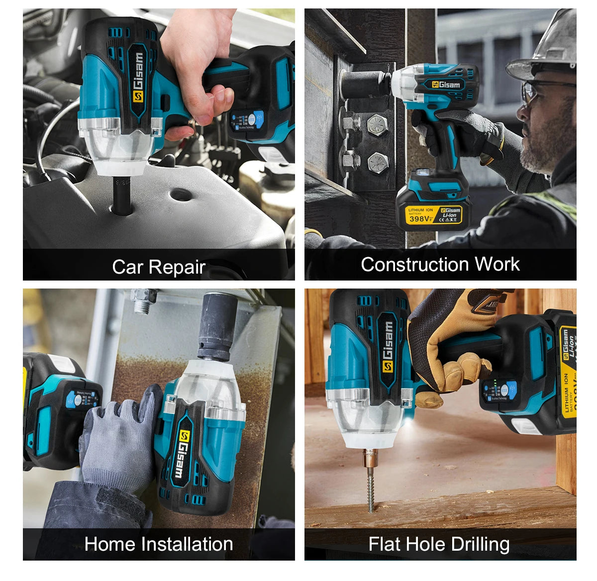 Gisam Brushless Power Tools Set for Makita 18V – Impact Wrench, Drill, Grinder, Hammer