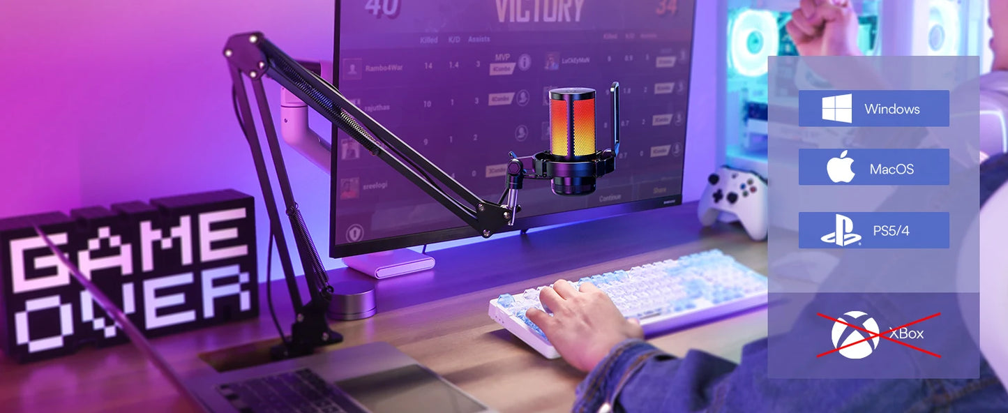 Maono DGM20S – USB Gaming Condenser Microphone | RGB Lighting, Noise Cancellation & Boom Arm for Streaming, Podcasting, YouTube & TikTok