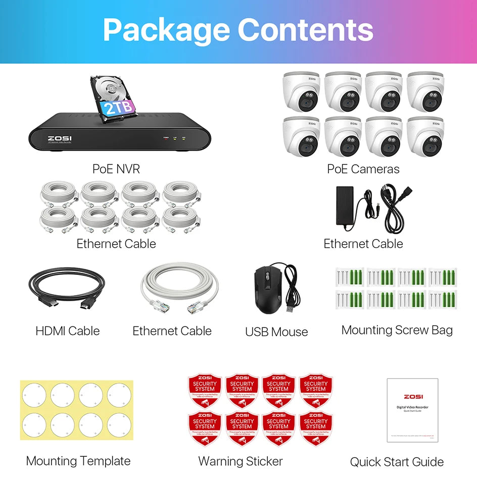ZOSI 3K 5MP PoE Security Camera System – 8CH NVR with 4MP Outdoor Dome IP Cameras