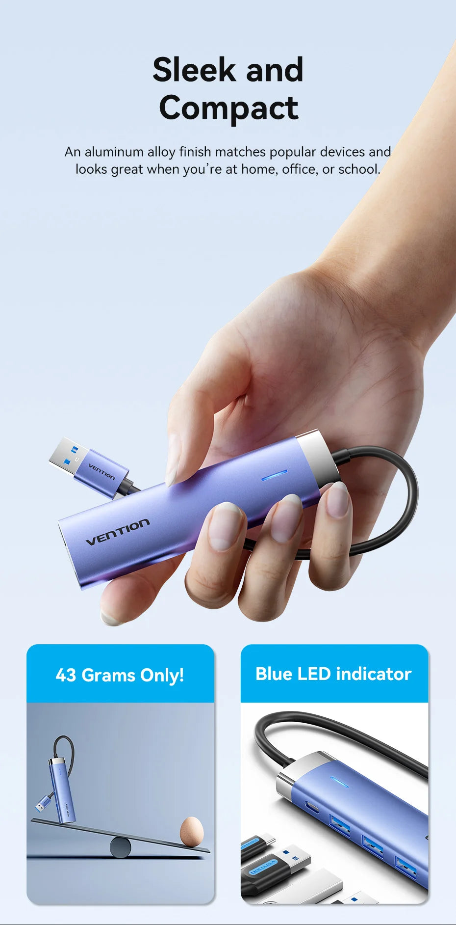 Vention USB 3.0 Ethernet HUB | Gigabit RJ45 1000Mbps Adapter with USB Expansion