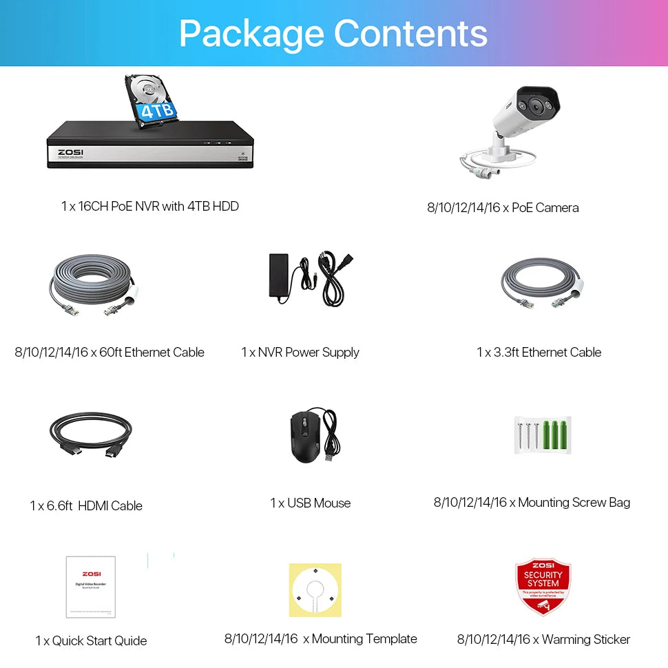 ZOSI 16CH 4K PoE Security Camera System – 8MP/5MP Outdoor IP Cameras with AI Person & Vehicle Detection