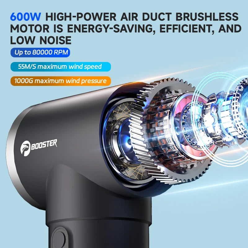 Booster TF50 – 600W High‑Power Turbo Air Blower | 4‑Speed Car Dryer, 170 ft/s Wind Speed