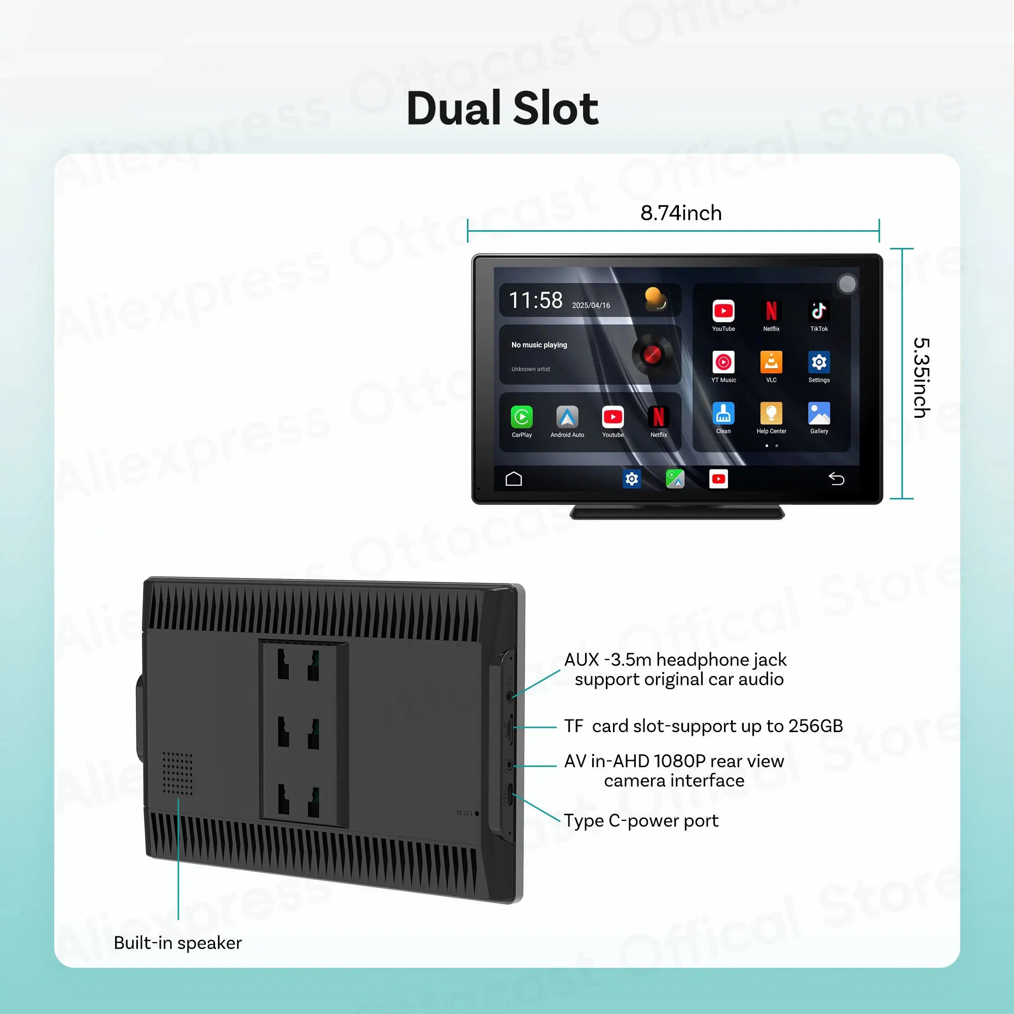 OTTOCAST Express 9" Wireless CarPlay Android Car Display
