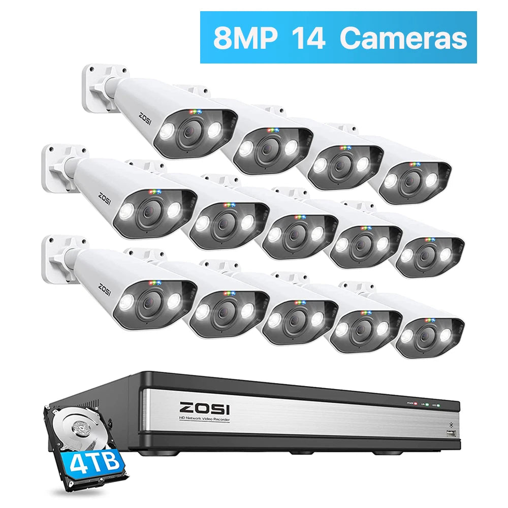 ZOSI 16CH 4K PoE Security Camera System – 8MP NVR with Outdoor/Indoor Color Night Vision AI IP Cameras