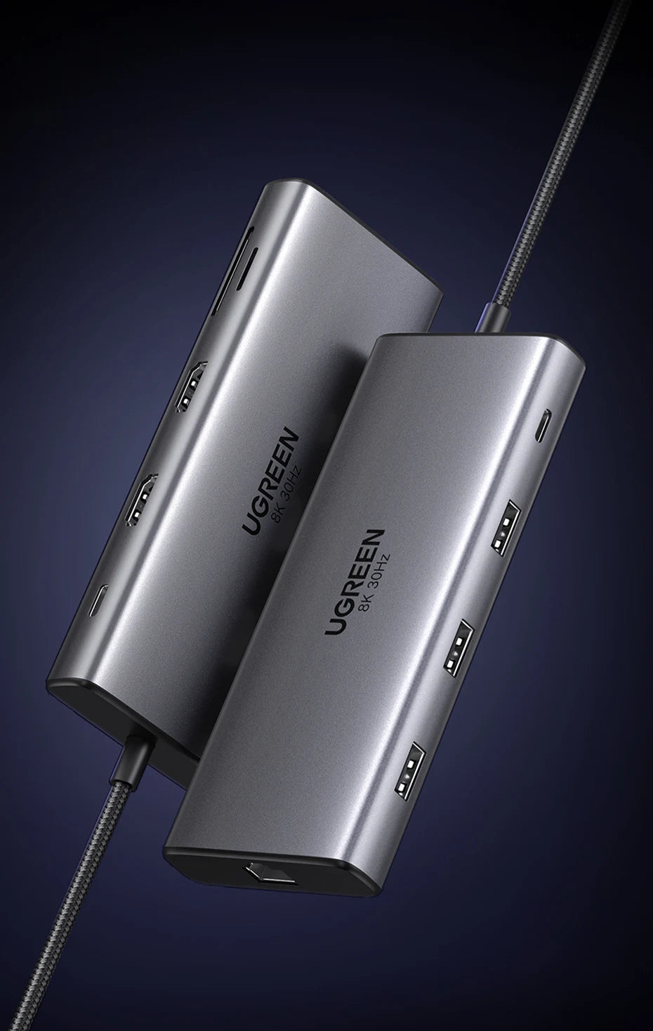UGREEN 10‑in‑1 Dual HDMI USB‑C Hub with 8K & 4K Output, Gigabit Ethernet, USB 3.0, PD100W