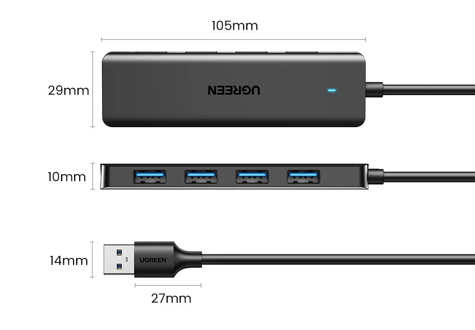UGREEN 4‑Port USB 3.0 Hub Slim with 5Gbps Data Transfer – USB Expansion Splitter