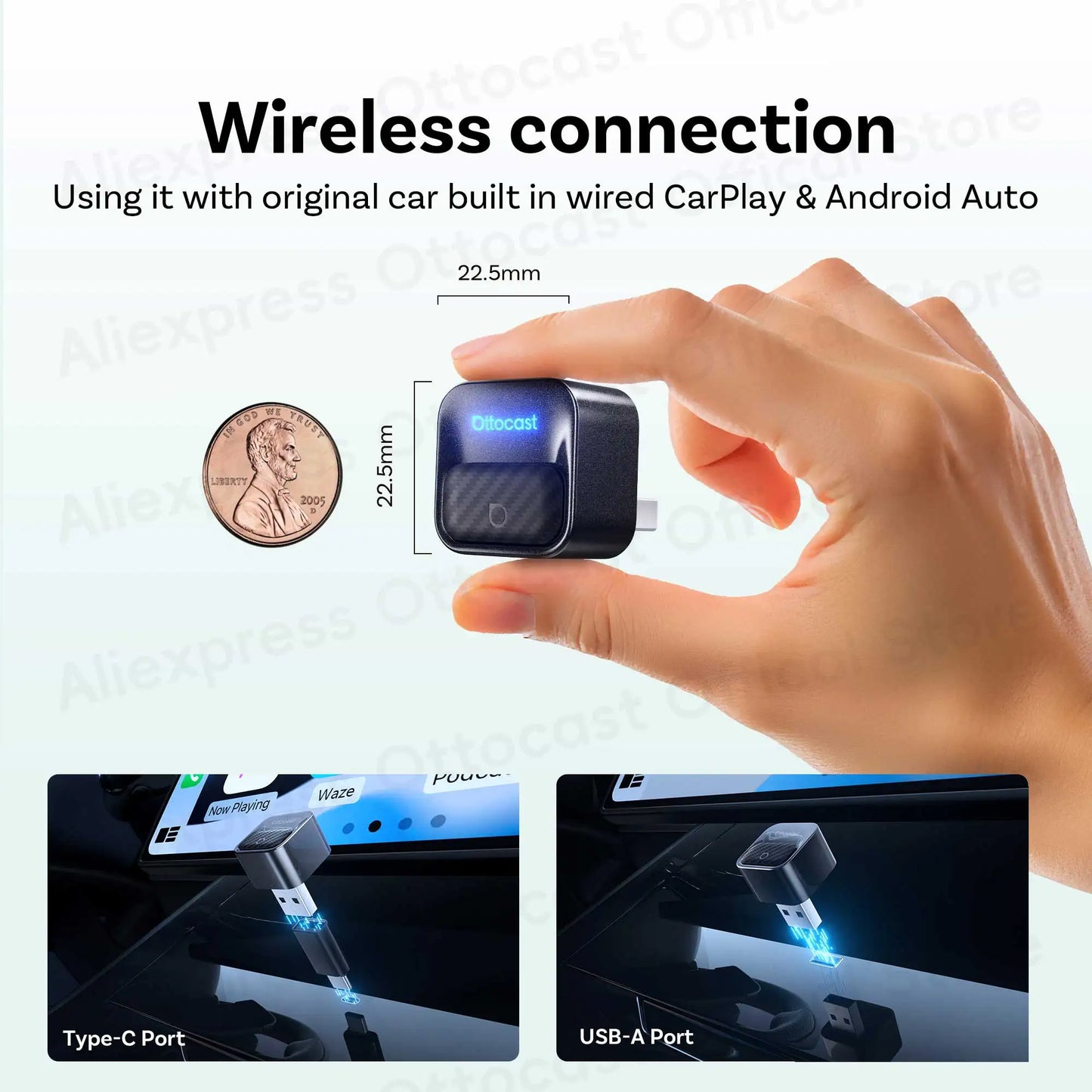 OTTOCAST Mini Core Wireless CarPlay & Android Auto Adapter