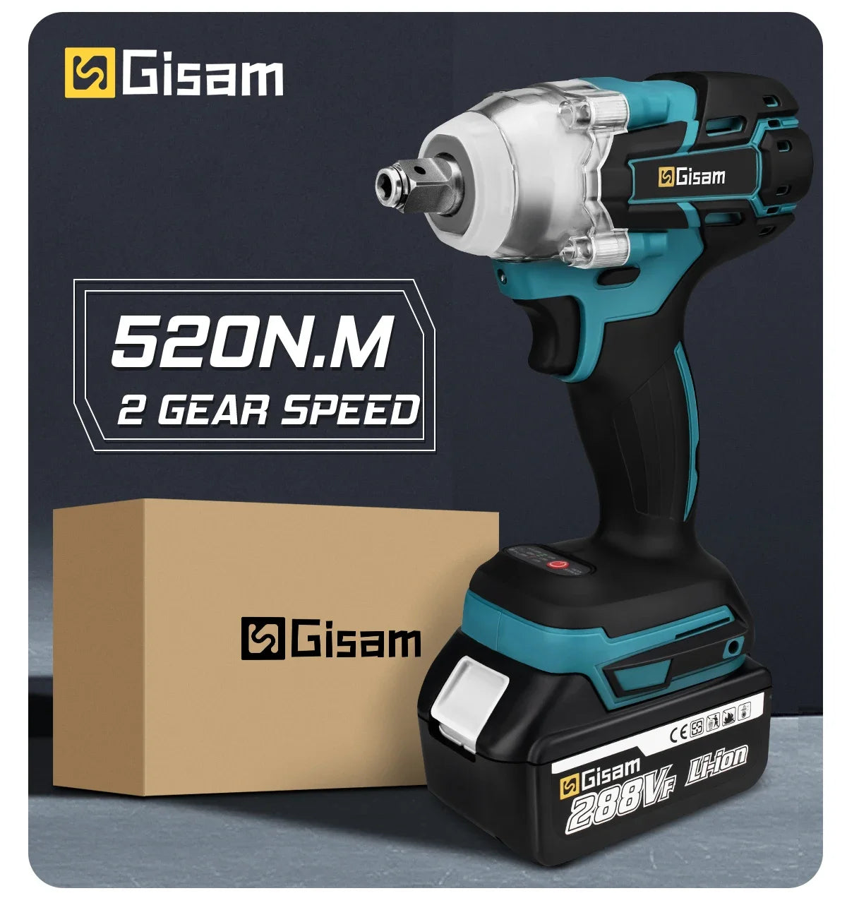 Gisam 520N.m Brushless Impact Wrench 1/2" for Makita 18V
