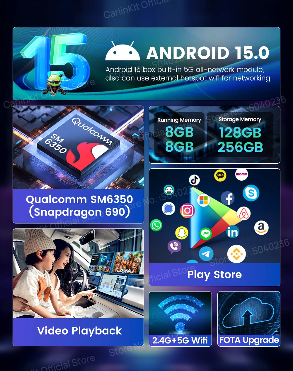 CarlinKit Tbox‑Ultra Android 15 8+128GB Wireless CarPlay AI Box