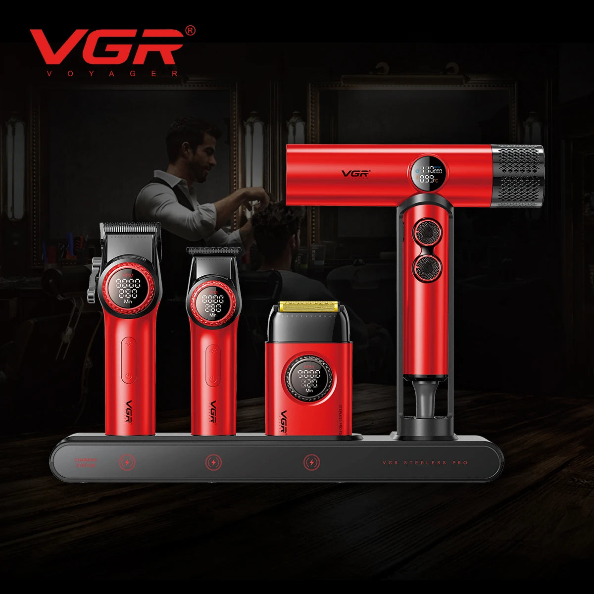 VGR Hair Cutting Machine Professional Trimmer Electric Hair Clipper Barber Shaver Hair Dryer Stepless Pro 4 in 1 Trimmer for Men