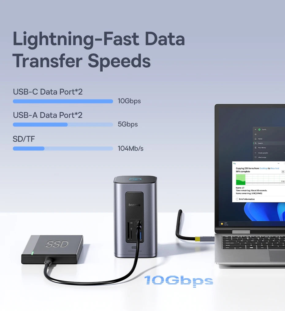 Baseus 12‑in‑1 USB‑C HUB | Dual HDMI 4K@60Hz, USB 3.2, RJ45, SD/TF, PD 100W Docking Station