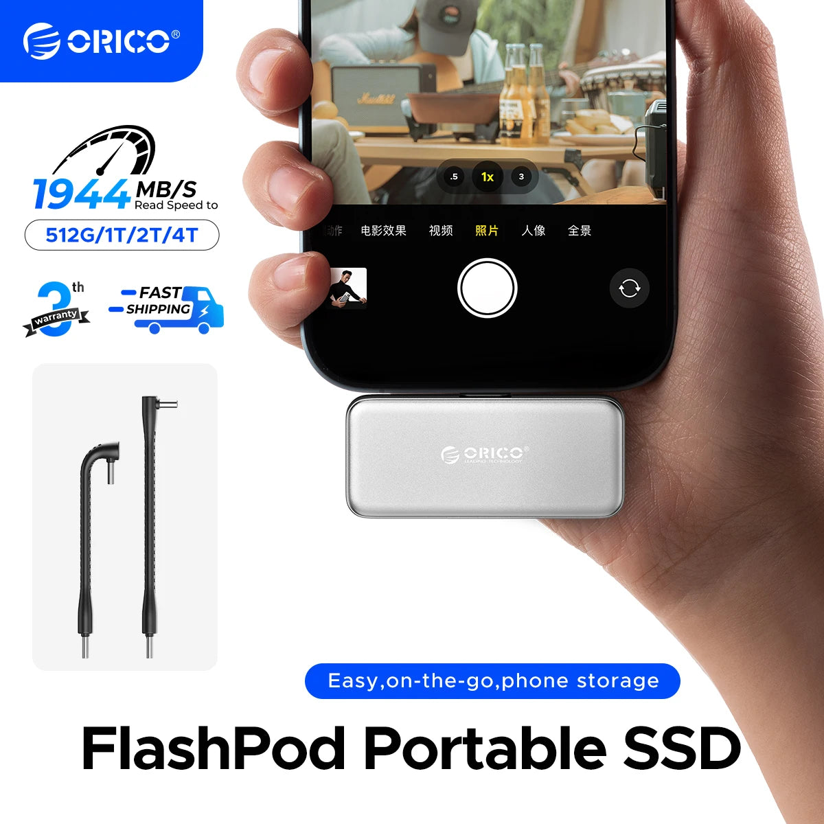 ORICO FlashPod 1TB Magnetic Mini Portable SSD with Direct USB‑C Plug