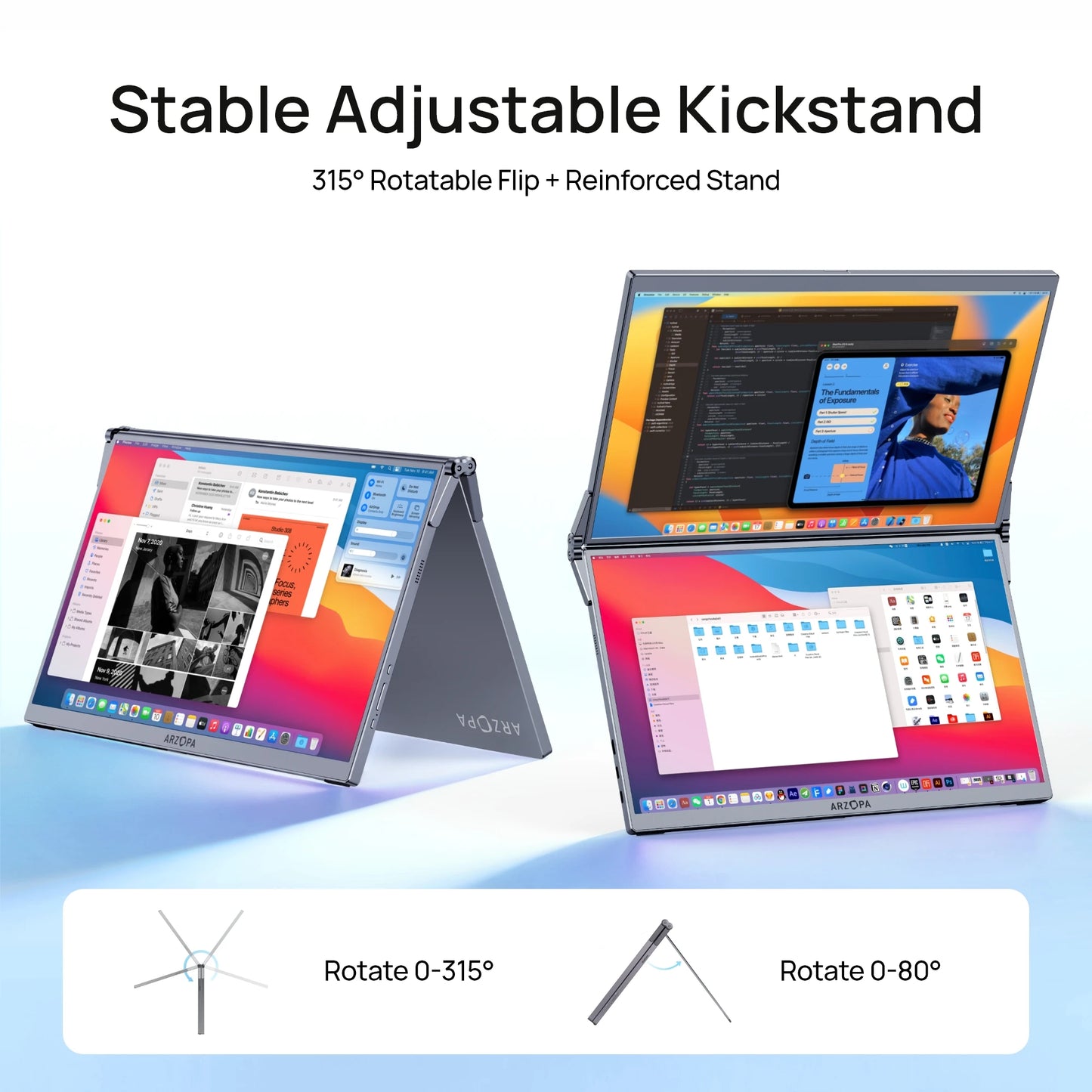 ARZOPA E1 15.6" Dual‑Screen Foldable Portable Monitor | FHD 1080p, 100% sRGB, USB‑C & HDMI