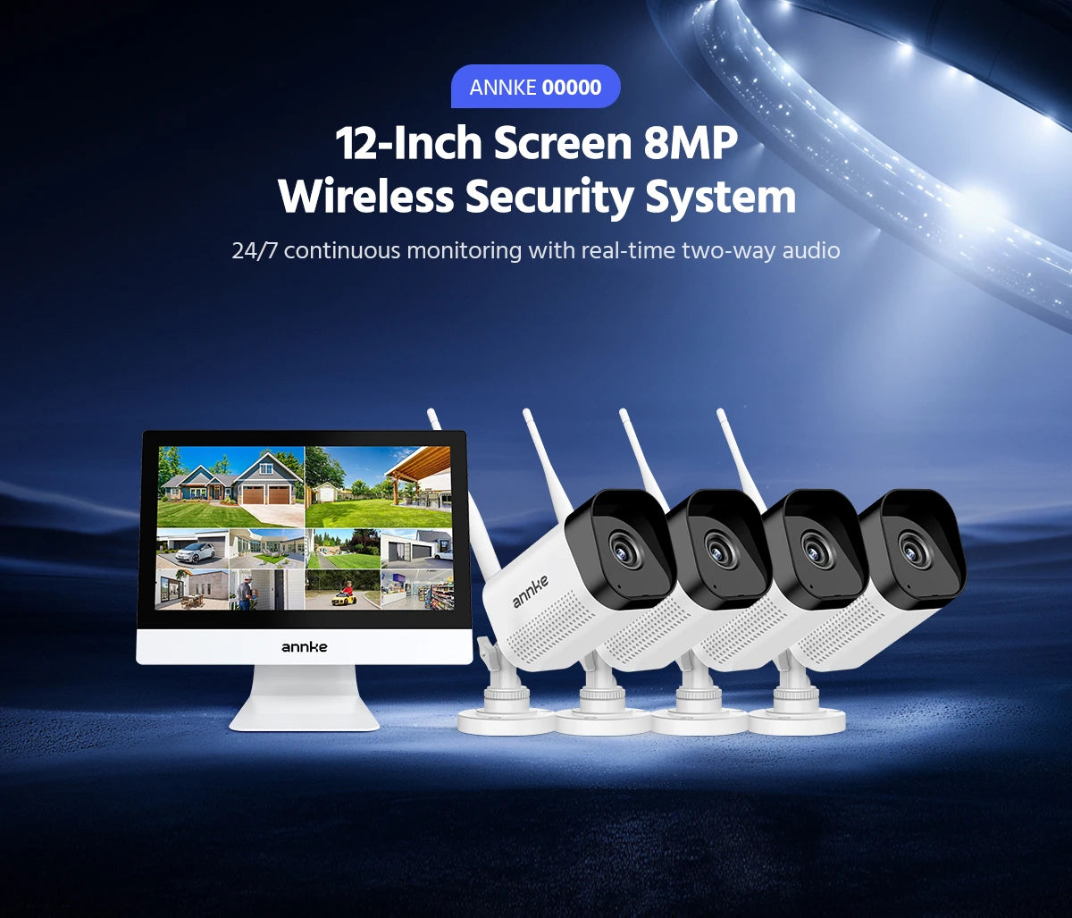 ANNKE 8MP 4K Wireless CCTV System | 10CH NVR, Dual‑Band WiFi, Two‑Way Audio, IR Night Vision