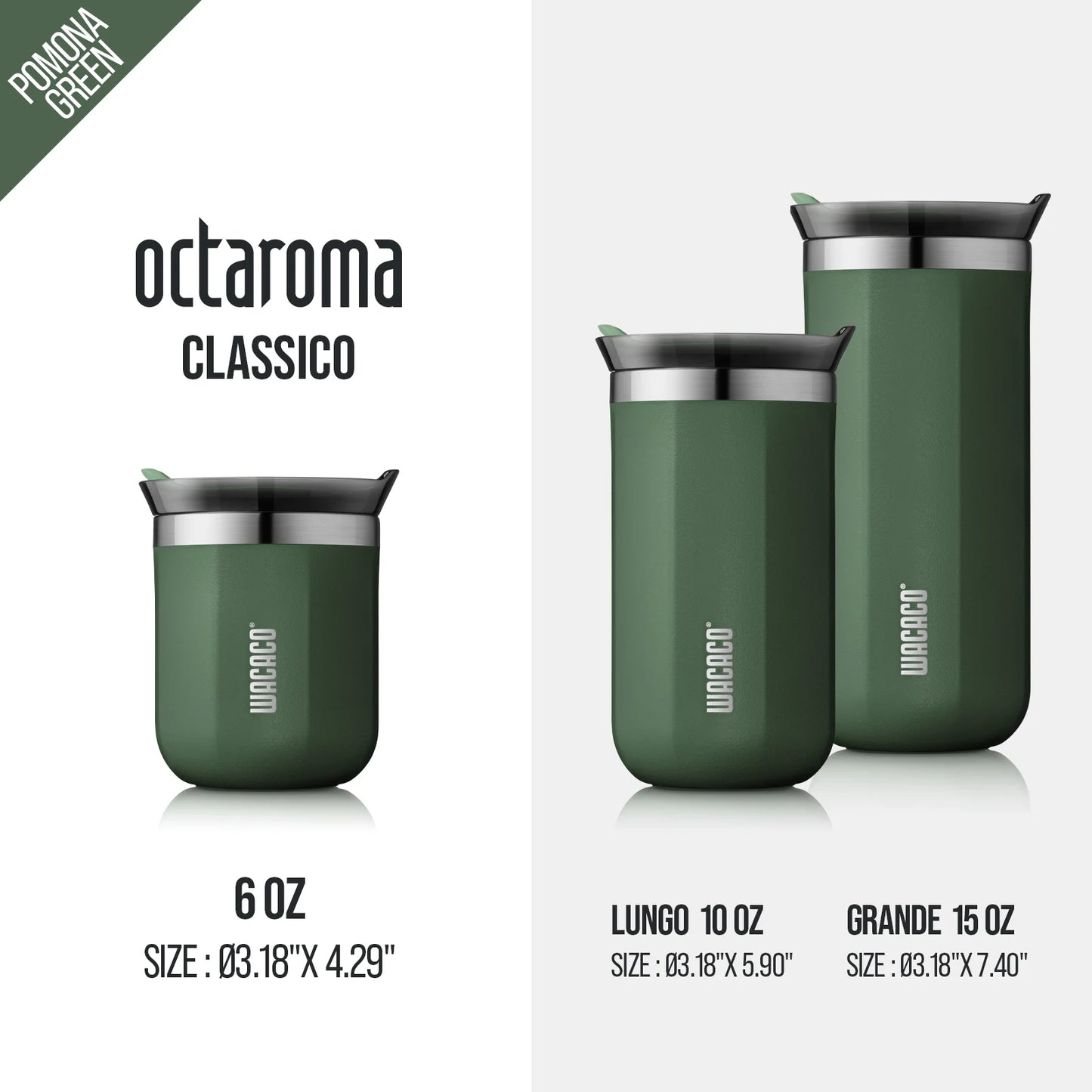 Wacaco Octaroma Vacuum Insulated Coffee Mug – Double-Wall Stainless Steel Travel Tumbler with Leak-Proof Lid, 6oz / 10oz / 15oz Thermal Cup