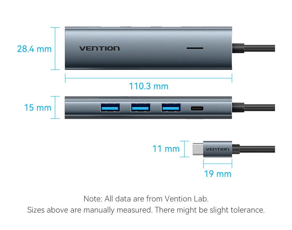 Vention USB‑C to USB‑A 4‑Port Hub | High‑Speed USB 3.0 Splitter for MacBook & Laptops