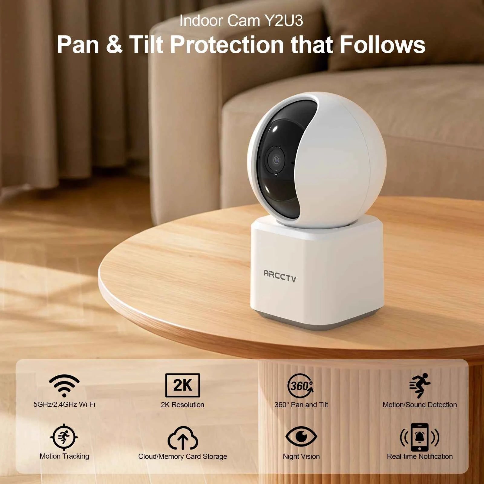 ARCCTV 4MP WiFi Surveillance Baby Monitor Camera HD Two Way Talk IR Night Vision Security PTZ Camera 360° View Auto Tracking - Limetastore