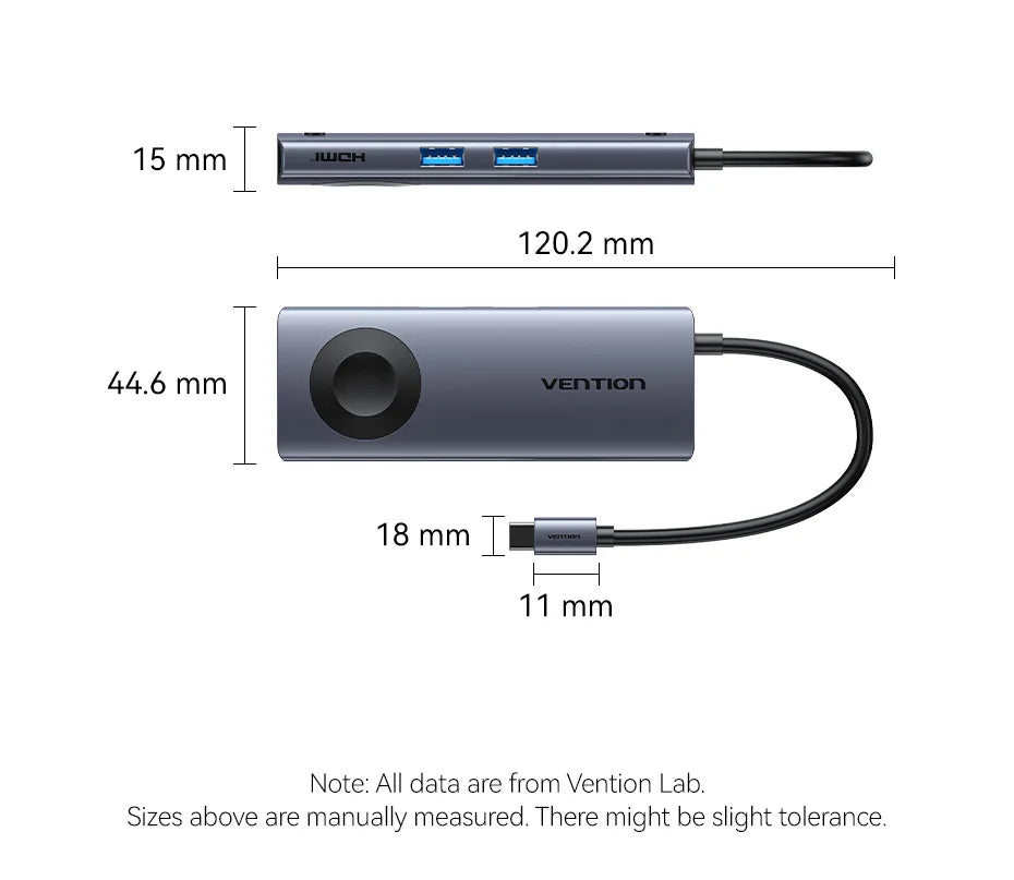 Vention USB‑C 6‑in‑1 Hub | 4K60Hz HDMI, PD 100W, USB 3.0, Apple Watch Wireless Charger