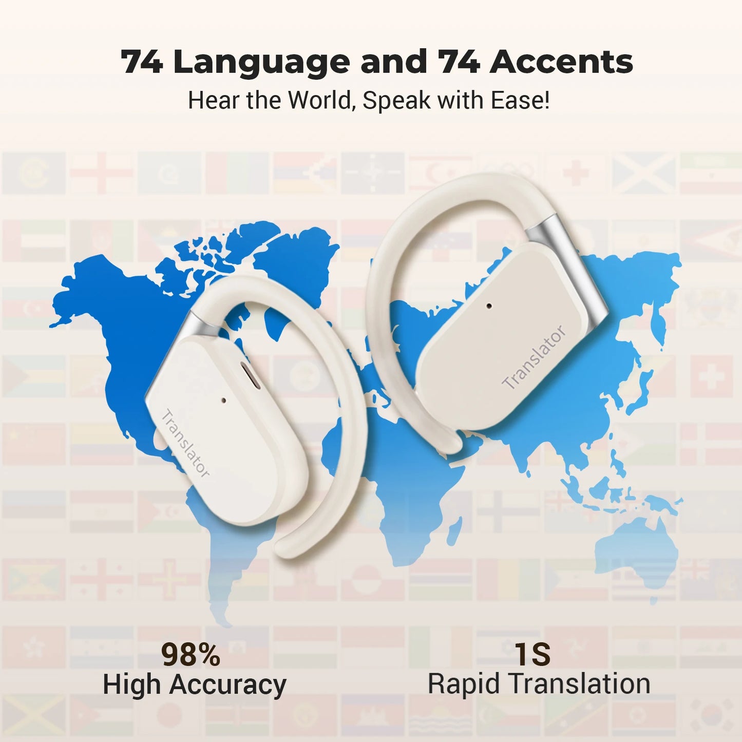 Wooask M9 Translator Earbuds 98% Accuracy 0.5s Response 144 Languages