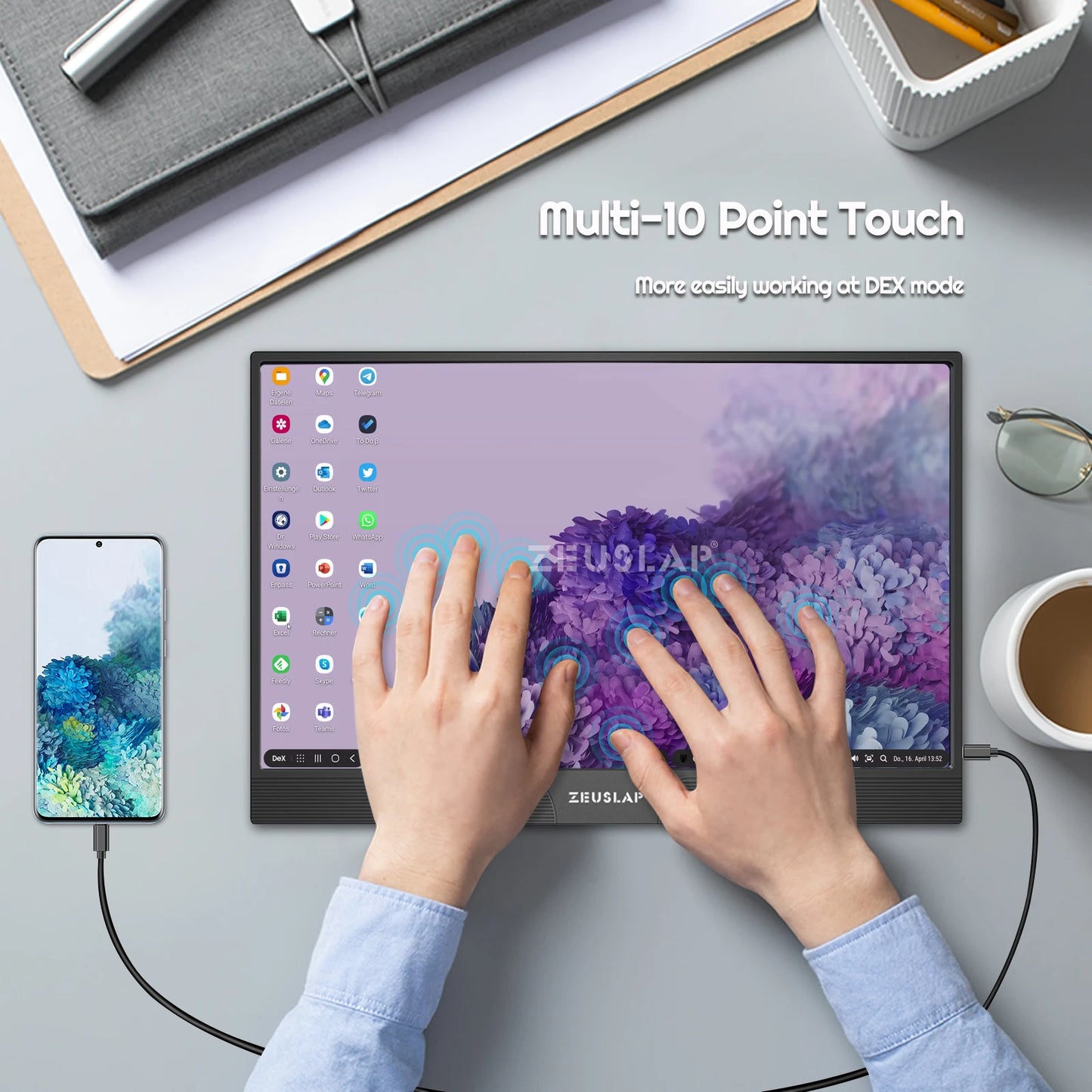 ZEUSLAP 15.6" Portable Touch Monitor | 1080P FHD IPS, USB‑C & HDMI, PS4/Switch/Xbox Compatible